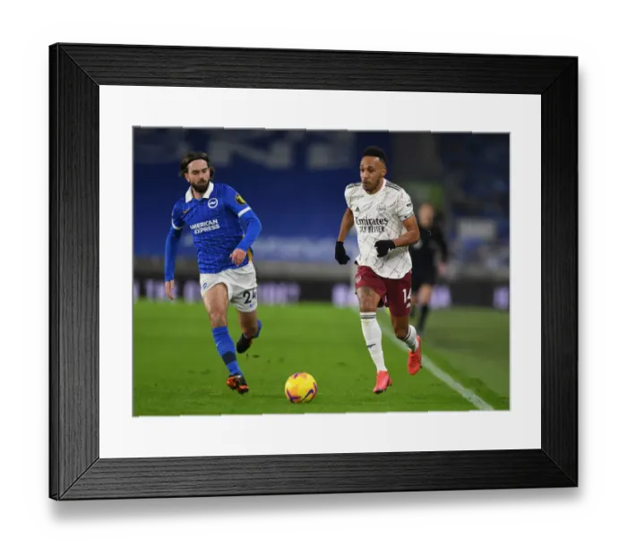 Framed Print : Aubameyang Clashes with Propper: Brighton vs. Arsenal, Premier League 2020-21 Framed Print : Aubameyang Clashes with Propper: Brighton vs. Arsenal, Premier League 2020-21