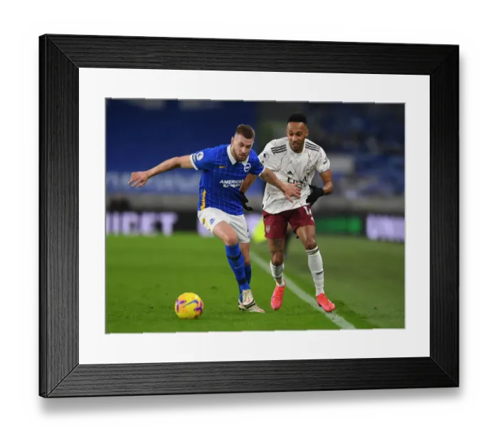 Framed Print : Aubameyang vs. Webster: Intense Clash in Brighton & Hove Albion vs. Arsenal Premier League Match