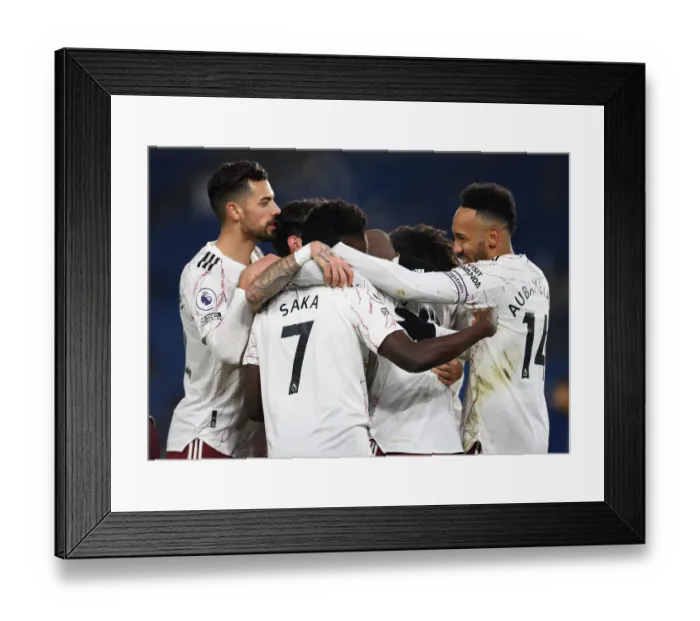 Framed Print : Alexandre Lacazette's Goal Celebration: Brighton & Hove Albion vs. Arsenal, Premier League 2020-21