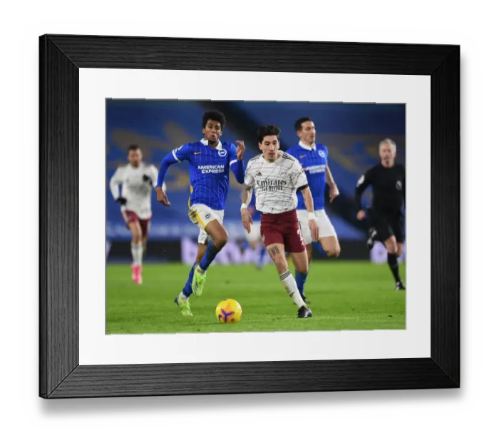 Framed Print : Bellerin vs Bernardo: Battle at the Brighton Turf - Arsenal vs Brighton & Hove Albion, Premier League 2020-21