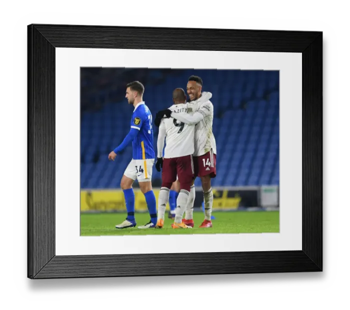 Framed Print : Arsenal's Lacazette and Aubameyang Celebrate Victory over Brighton & Hove Albion Framed Print : Arsenal's Lacazette and Aubameyang Celebrate Victory over Brighton & Hove Albion