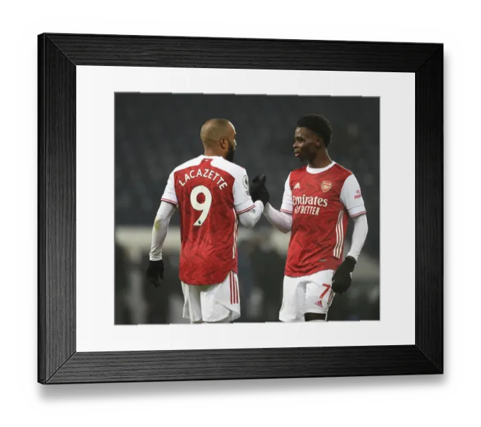 Framed Print : Arsenal's Lacazette and Saka Celebrate Third Goal vs. West Bromwich Albion (2020-21) Framed Print : Arsenal's Lacazette and Saka Celebrate Third Goal vs. West Bromwich Albion (2020-21)