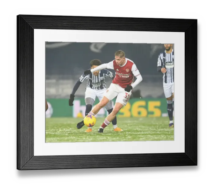 Framed Print : Emile Smith Rowe Clashes with Kamil Grosicki: West Bromwich Albion vs. Arsenal, Premier League 2020-21