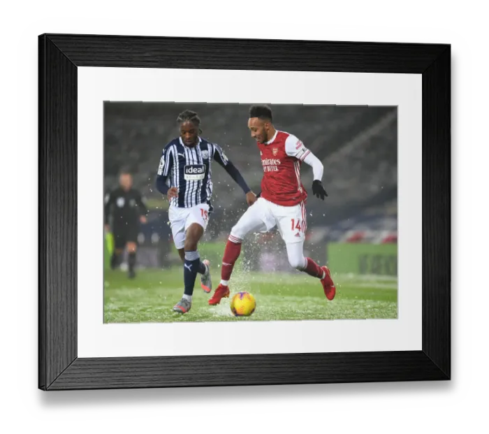 Framed Print : Aubameyang vs. Sawyers: Clash of the Titans - West Bromwich Albion vs. Arsenal, Premier League 2020-21