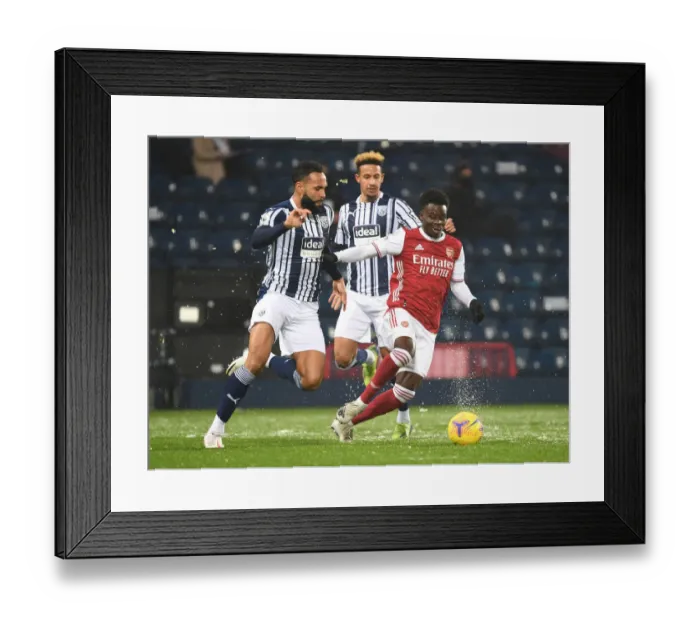Framed Print : Saka Scores Past Bartley: Arsenal's Thrilling Victory at West Bromwich Albion (2020-21)