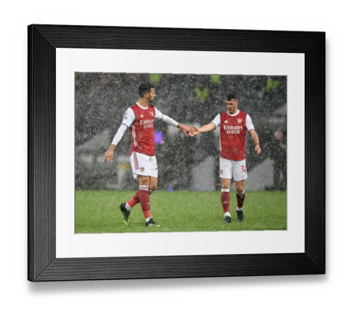 Framed Print : Arsenal's Pablo Mari and Granit Xhaka in Action against West Bromwich Albion (2020-21) Framed Print : Arsenal's Pablo Mari and Granit Xhaka in Action against West Bromwich Albion (2020-21)