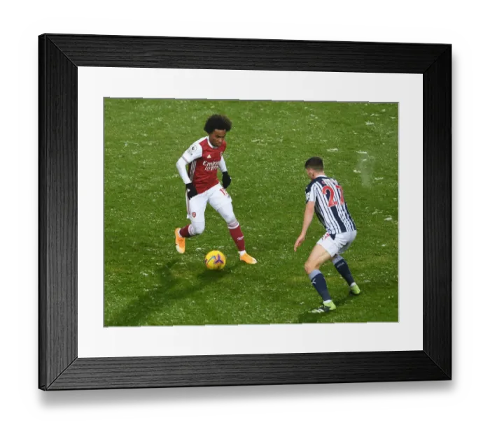 Framed Print : Willian vs Dara O'Shea: Battle at The Hawthorns - West Bromwich Albion vs Arsenal, Premier League 2020-21
