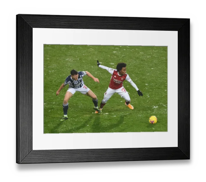 Framed Print : Willian vs. Dara O'Shea: A Battle in the Premier League - West Bromwich Albion vs. Arsenal (January 2021)