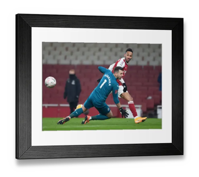 Framed Print : Arsenal's Aubameyang Scores Past Newcastle's Dubravka in FA Cup Clash