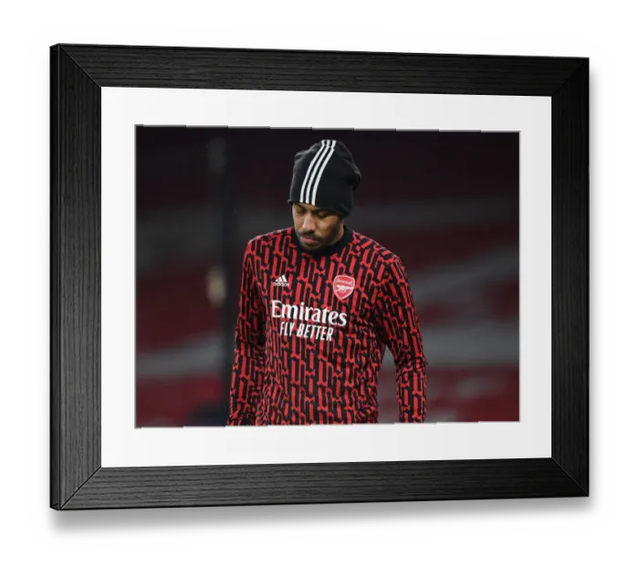 Framed Print : Arsenal's Aubameyang Gears Up for Palace Clash Amid Emirates Stadium Silence (Arsenal v Crystal Palace, 2021)