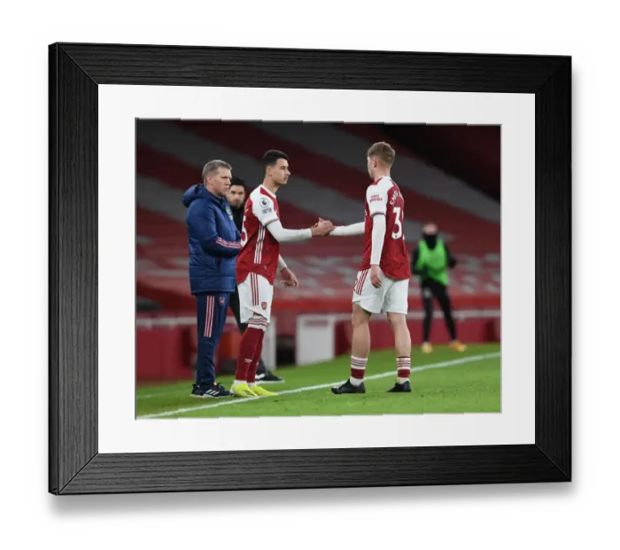 Framed Print : Arsenal Substitute Gabriel Martinelli Replaces Emile Smith Rowe During Empty Emirates Stadium: Arsenal vs Newcastle United, Premier League 2021