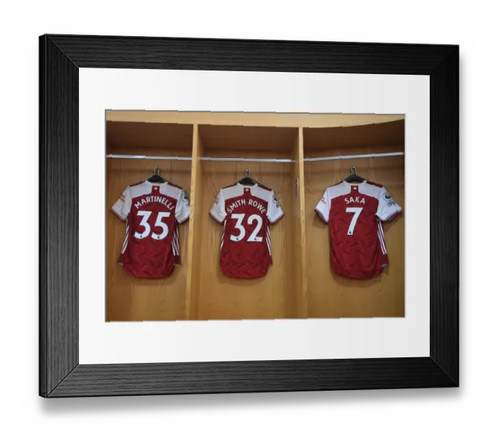 Framed Print : Arsenal Trio Ready: Martinelli, Smith Rowe, Saka in Emirates Changing Room (Arsenal v Newcastle United, 2021)