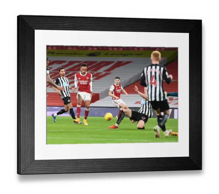 Framed Print : Arsenal's Aubameyang Scores Third Goal Against Newcastle in Empty Emirates Stadium (2020-21)