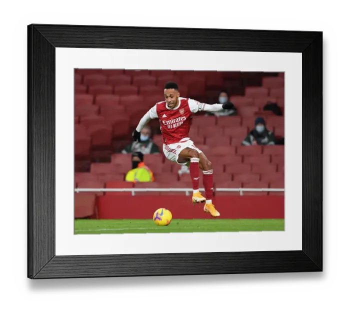 Framed Print : Arsenal's Aubameyang Shines in Empty Emirates: Arsenal v Newcastle United, Premier League 2021