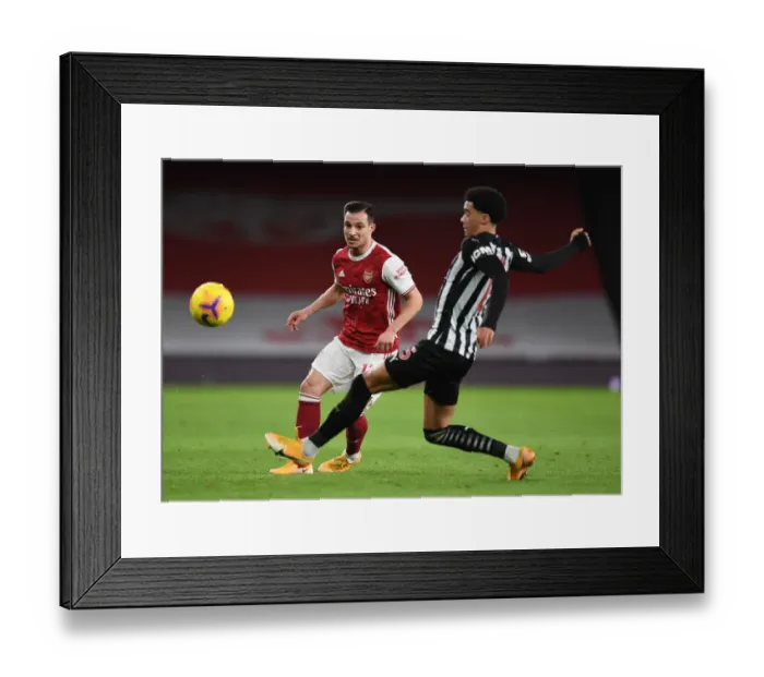 Framed Print : Arsenal vs Newcastle United: Cedric Soares Scores in Empty Emirates Stadium, Premier League 2021