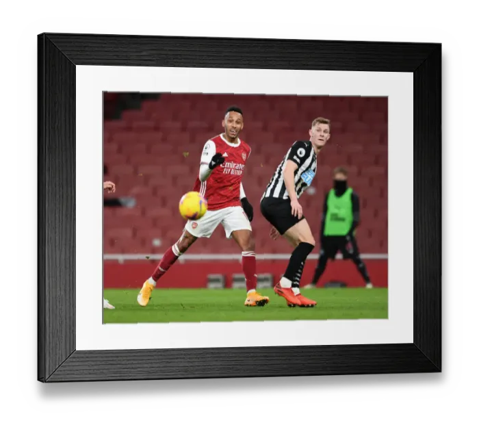 Framed Print : Arsenal's Aubameyang Scores Bend-It Goal in Empty Emirates Stadium vs. Newcastle (2021)