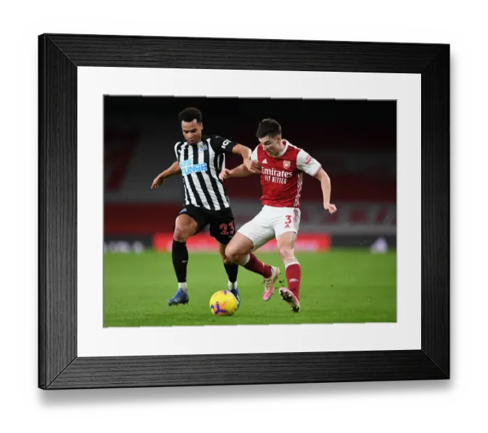 Framed Print : Arsenal vs Newcastle United: Tierney in Action at Empty Emirates Stadium, Premier League 2020-21