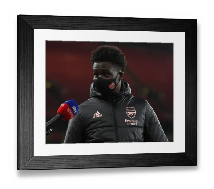 Framed Print : Arsenal's Bukayo Saka - Exclusive Pre-Match Interview: Arsenal vs Newcastle United, Premier League 2020-21 (Behind Closed Doors)