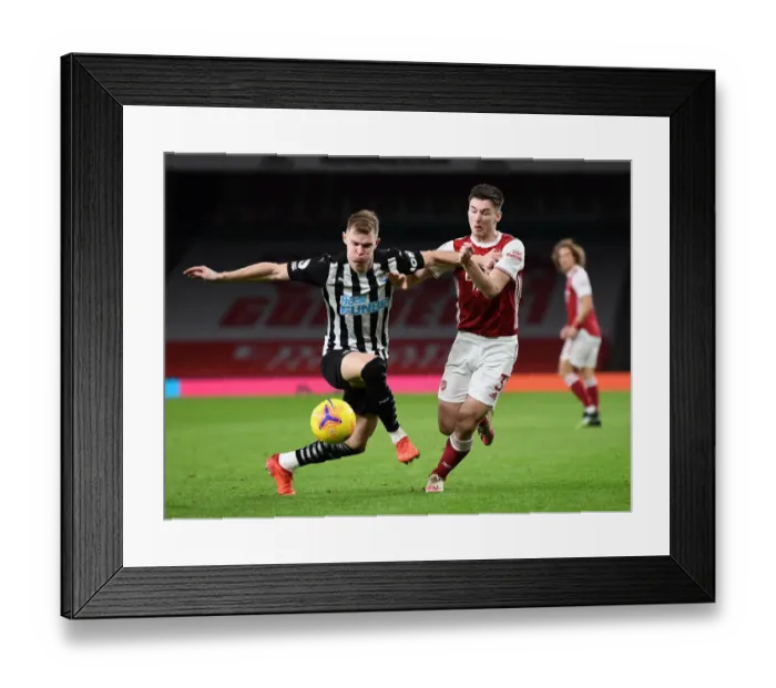 Framed Print : Arsenal vs Newcastle United: Tierney vs Krafth in Empty Emirates Stadium, Premier League Clash (January 2021)