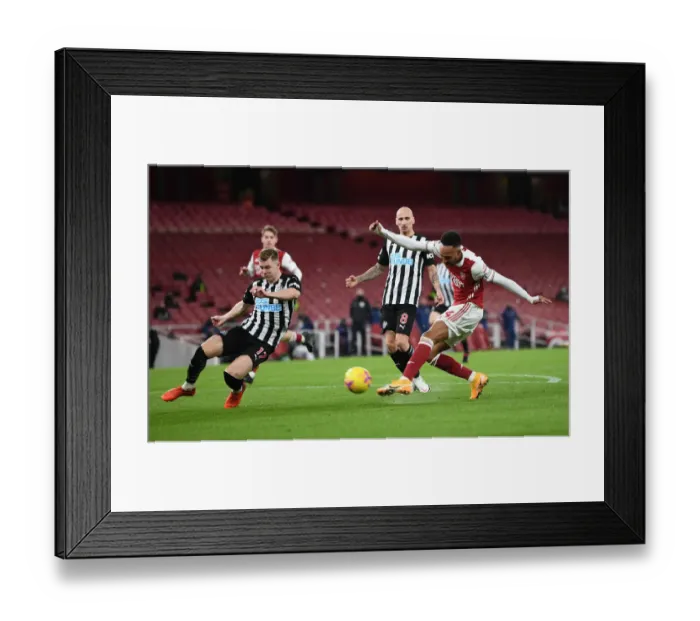 Framed Print : Arsenal's Aubameyang Scores First Goal of Empty 2020-21 Season Against Newcastle Framed Print : Arsenal's Aubameyang Scores First Goal of Empty 2020-21 Season Against Newcastle