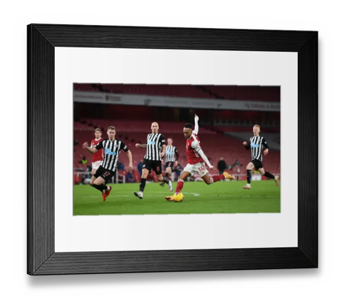 Framed Print : Arsenal's Aubameyang Scores First Goal in Empty Emirates: Arsenal vs. Newcastle (2020-21)