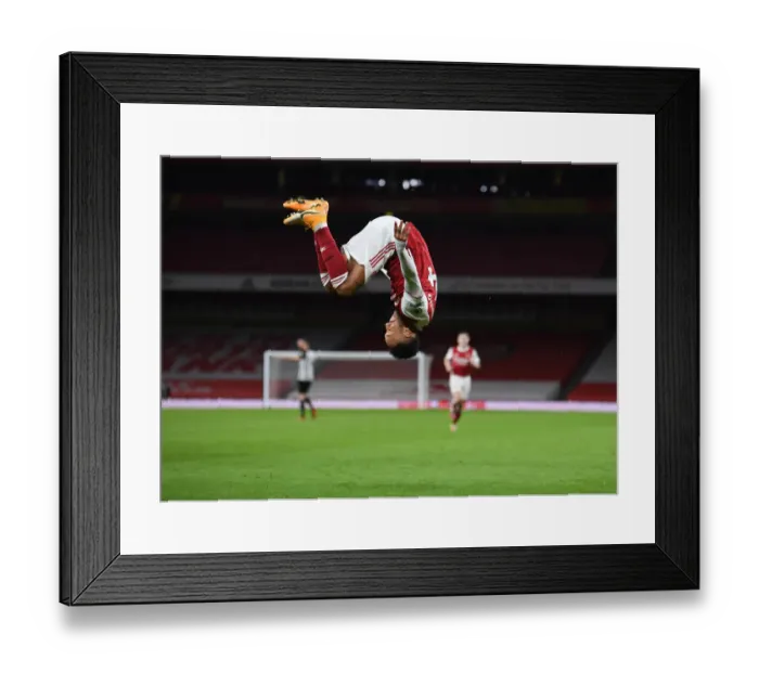Framed Print : Arsenal's Aubameyang Scores Historic Empty Netter Against Newcastle (2020-21)