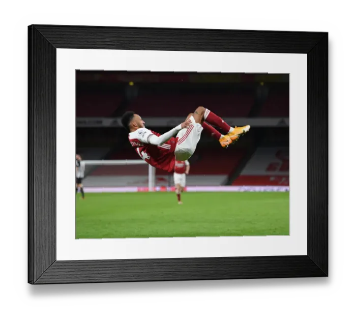 Framed Print : Aubameyang Scores First Goal in Empty Emirates: Arsenal vs. Newcastle (2020-21)