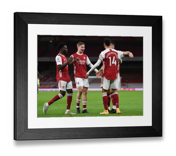Framed Print : Arsenal's Aubameyang, Smith Rowe, and Saka Celebrate First Goal Against Newcastle United (2021) Framed Print : Arsenal's Aubameyang, Smith Rowe, and Saka Celebrate First Goal Against Newcastle United (2021)