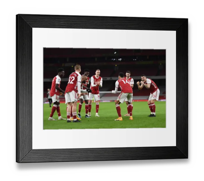 Framed Print : Arsenal's Aubameyang Scores Historic First Goal in Empty Emirates Against Newcastle (2020-21)