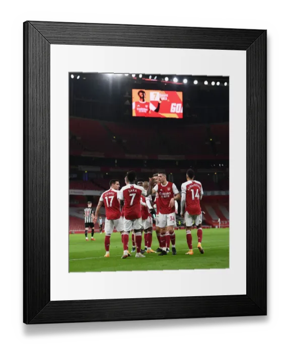 Framed Print : Arsenal's Bukayo Saka and Granit Xhaka Celebrate Goals Amidst Empty Emirates Stadium Against Newcastle United (January 18, 2021) Framed Print : Arsenal's Bukayo Saka and Granit Xhaka Celebrate Goals Amidst Empty Emirates Stadium Against Newcastle United (January 18, 2021)