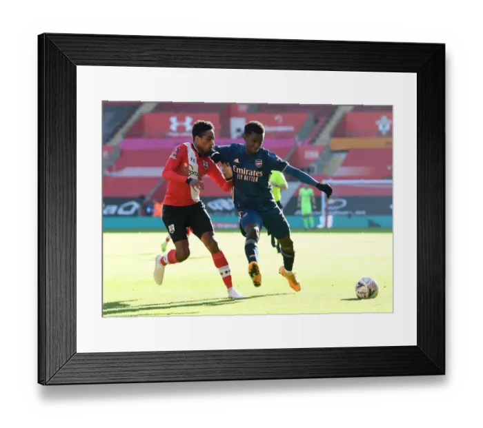 Framed Print : Arsenal vs Southampton: FA Cup Fourth Round Clash Amid Pandemic - Nketiah Shields Ball Framed Print : Arsenal vs Southampton: FA Cup Fourth Round Clash Amid Pandemic - Nketiah Shields Ball