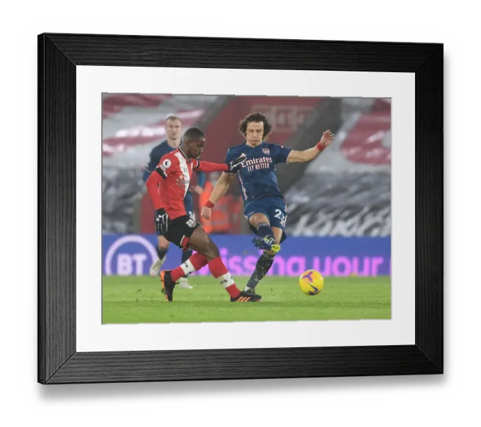 Framed Print : David Luiz vs Ibrahima Diallo: A Battle in Empty St Mary's Stadium - Southampton vs Arsenal, Premier League 2021 Framed Print : David Luiz vs Ibrahima Diallo: A Battle in Empty St Mary's Stadium - Southampton vs Arsenal, Premier League 2021