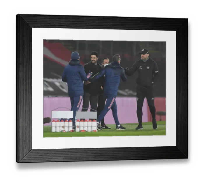 Framed Print : Arteta and Hasenhuttl Face Off: Southampton vs. Arsenal in Empty St Mary's Stadium (Premier League 2021)