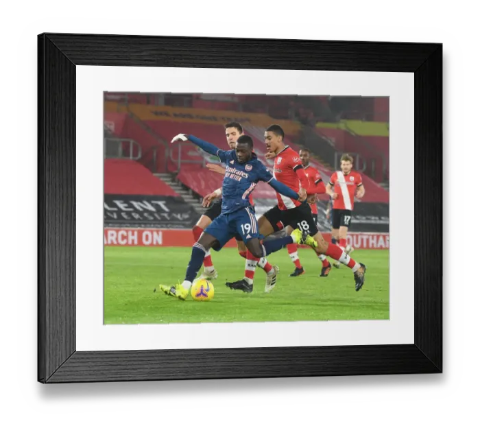 Framed Print : Pepe Scores First Arsenal Goal in Empty Southampton Stadium, January 2021 (Southampton vs Arsenal, Premier League) Framed Print : Pepe Scores First Arsenal Goal in Empty Southampton Stadium, January 2021 (Southampton vs Arsenal, Premier League)