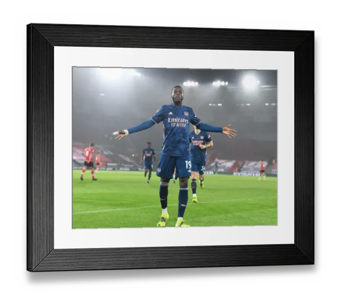Framed Print : Nicolas Pepe Scores First Goal: Southampton vs. Arsenal, Premier League 2021 (Behind Closed Doors)