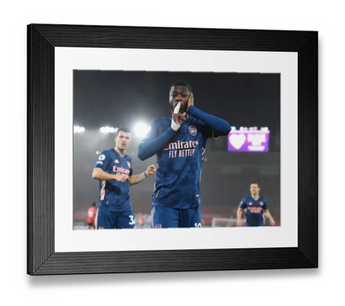 Framed Print : Pepe Scores First in Empty St. Mary's: Arsenal vs Southampton, Premier League 2021 Framed Print : Pepe Scores First in Empty St. Mary's: Arsenal vs Southampton, Premier League 2021