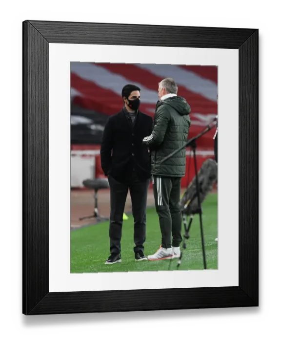 Framed Print : Arsenal vs Manchester United: Mikel Arteta and Ole Gunnar Solskjaer Pre-Match Chat Amid Empty Emirates Stadium (Premier League 2020-21) Framed Print : Arsenal vs Manchester United: Mikel Arteta and Ole Gunnar Solskjaer Pre-Match Chat Amid Empty Emirates Stadium (Premier League 2020-21)
