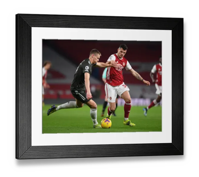 Framed Print : Arsenal vs Manchester United: Xhaka Closes Down McTominay in Empty Emirates Stadium, Premier League 2020-21
