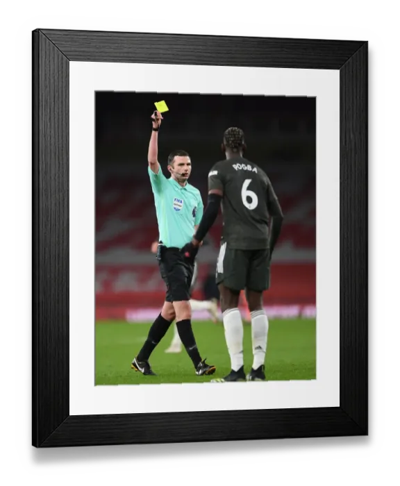 Framed Print : Arsenal vs Manchester United: Michael Oliver Shows Yellow Card Amid Empty Emirates Stadium (Premier League 2021)