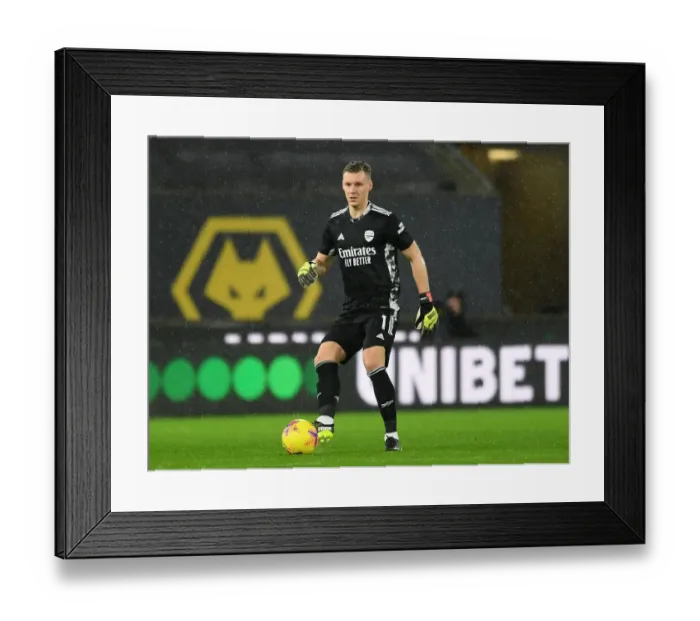 Framed Print : Arsenal's Bernd Leno in Action Against Wolverhampton Wanderers in Premier League Clash (2020-21)