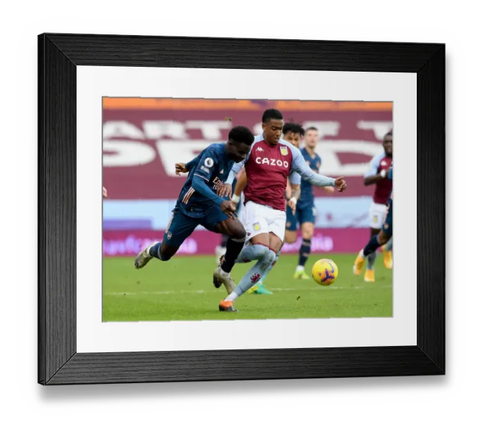 Framed Print : Aston Villa vs. Arsenal: Bukayo Saka Fouled by Ezri Konsa - Premier League 2020-21