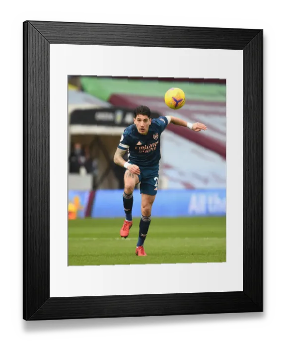 Framed Print : Empty Villa Park: Hector Bellerin of Arsenal in Premier League Match Amidst COVID-19 Restrictions (Aston Villa vs Arsenal, 2021)