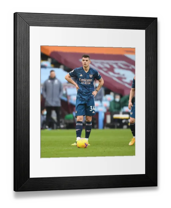 Framed Print : Granit Xhaka: Empty Villa Park Showdown - Aston Villa vs Arsenal, Premier League 2021