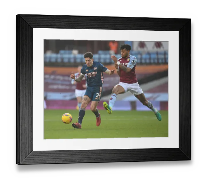 Framed Print : Bellerin vs. Mings: A Battle at Empty Villa Park - Arsenal vs. Aston Villa, Premier League 2020-21