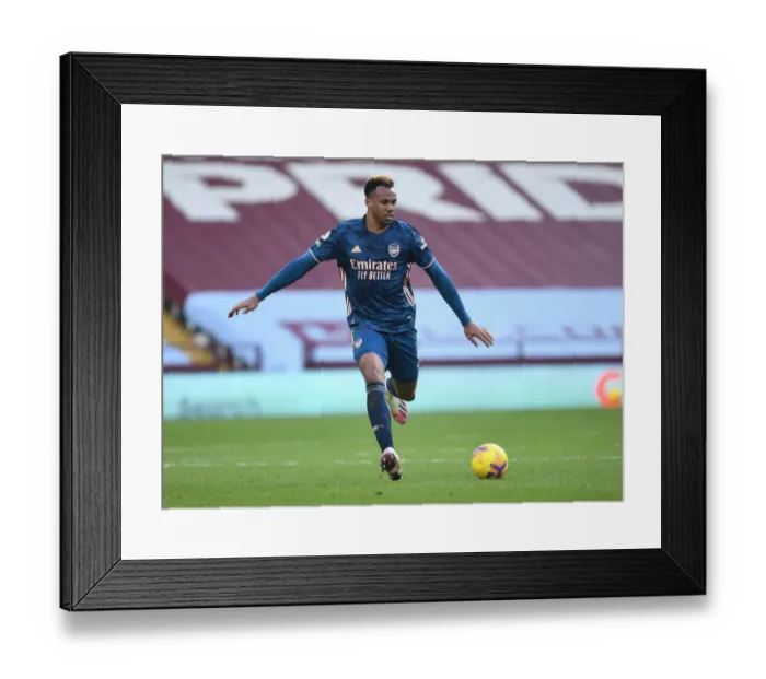 Framed Print : Gabriel in Action: Arsenal at Empty Villa Park - Premier League 2021