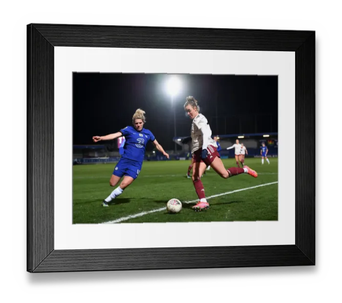 Framed Print : Clash of Titans: FA WSL Showdown - Chelsea Women vs. Arsenal Women: Jill Roord vs. Mille Bright
