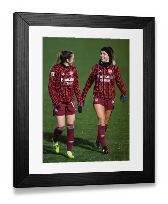 Framed Print : Arsenal Women Prepare for FA WSL Clash Against Chelsea: Evans and Walti Warm Up