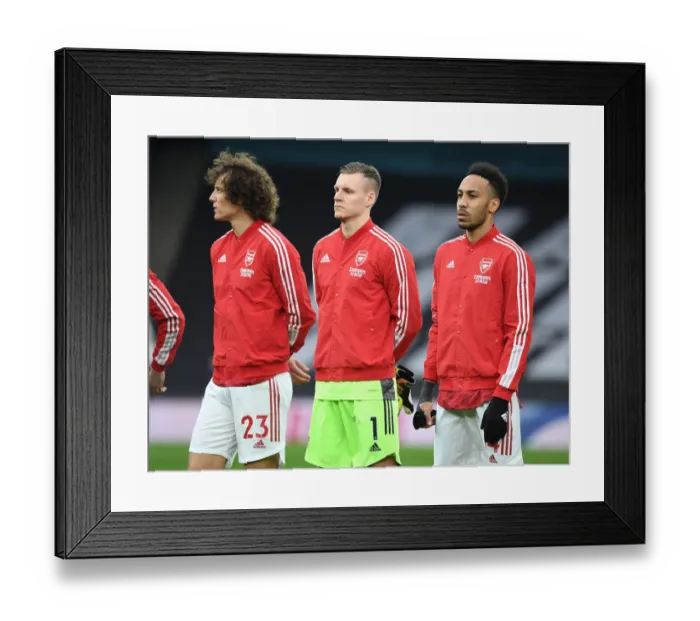 Framed Print : Arsenal's David Luiz, Bernd Leno, and Pierre-Emerick Aubameyang Prepare for Arsenal v Leeds United (2020-21) Framed Print : Arsenal's David Luiz, Bernd Leno, and Pierre-Emerick Aubameyang Prepare for Arsenal v Leeds United (2020-21)