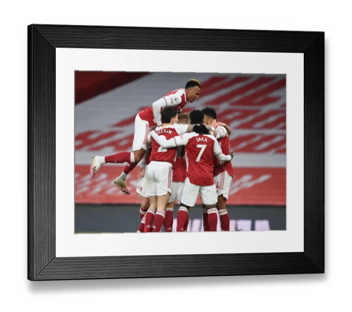 Framed Print : Arsenal's Aubameyang Scores, Team Celebrates Against Leeds United in Premier League 2020-21
