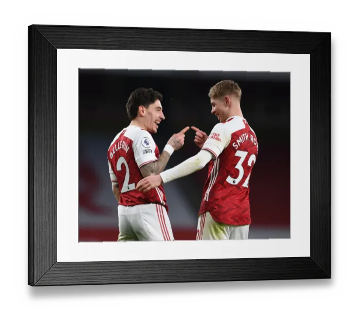 Framed Print : Arsenal's Bellerin and Smith Rowe: Triumphant Moment as They Celebrate Goals Against Leeds United in the Premier League 2020-21 Framed Print : Arsenal's Bellerin and Smith Rowe: Triumphant Moment as They Celebrate Goals Against Leeds United in the Premier League 2020-21